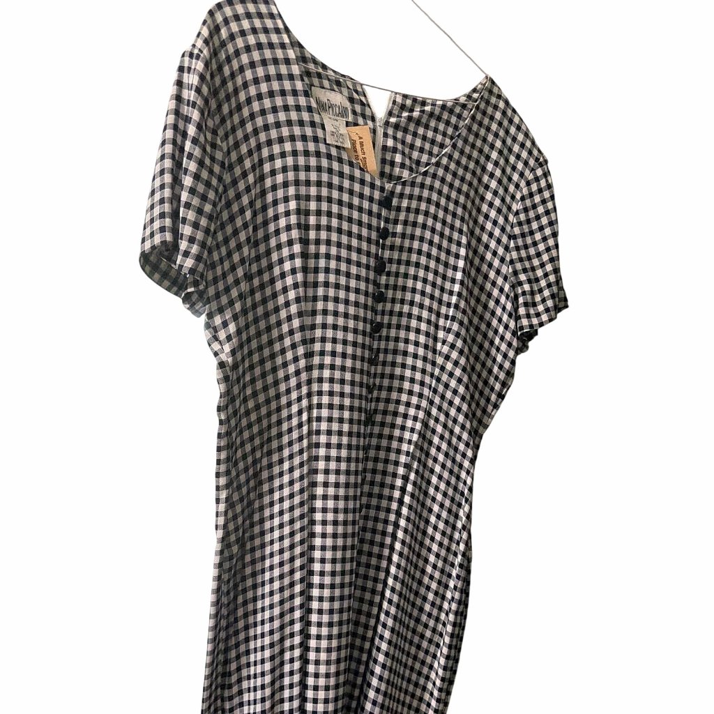 Nina Piccaino Checkered Button-Front Dress Size 12 Black/White Rayon